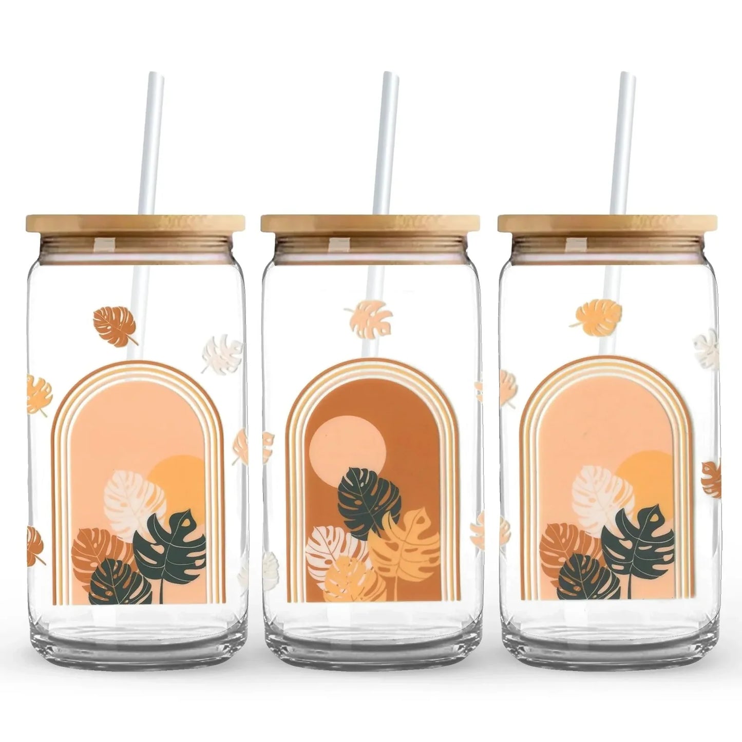 Monstera Leaves 16 oz. or 20 oz. Glass Can Cup