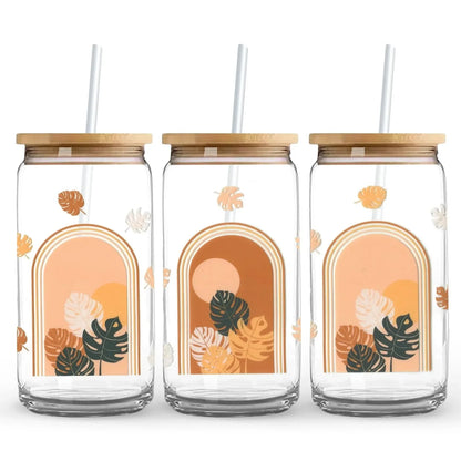 Monstera Leaves 16 oz. or 20 oz. Glass Can Cup