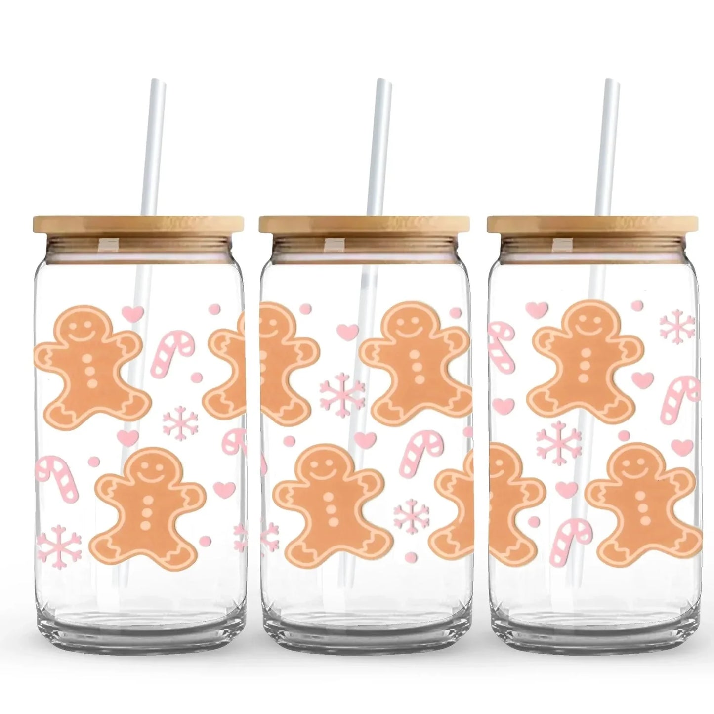 Gingerbread & Candy Canes 16 oz. or 20 oz. Glass Can Cup