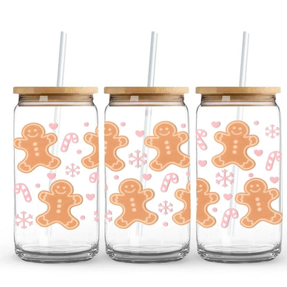 Gingerbread & Candy Canes 16 oz. or 20 oz. Glass Can Cup