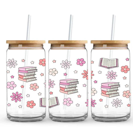 Bookish Doodles 16 oz. or 20 oz. Glass Can Cup
